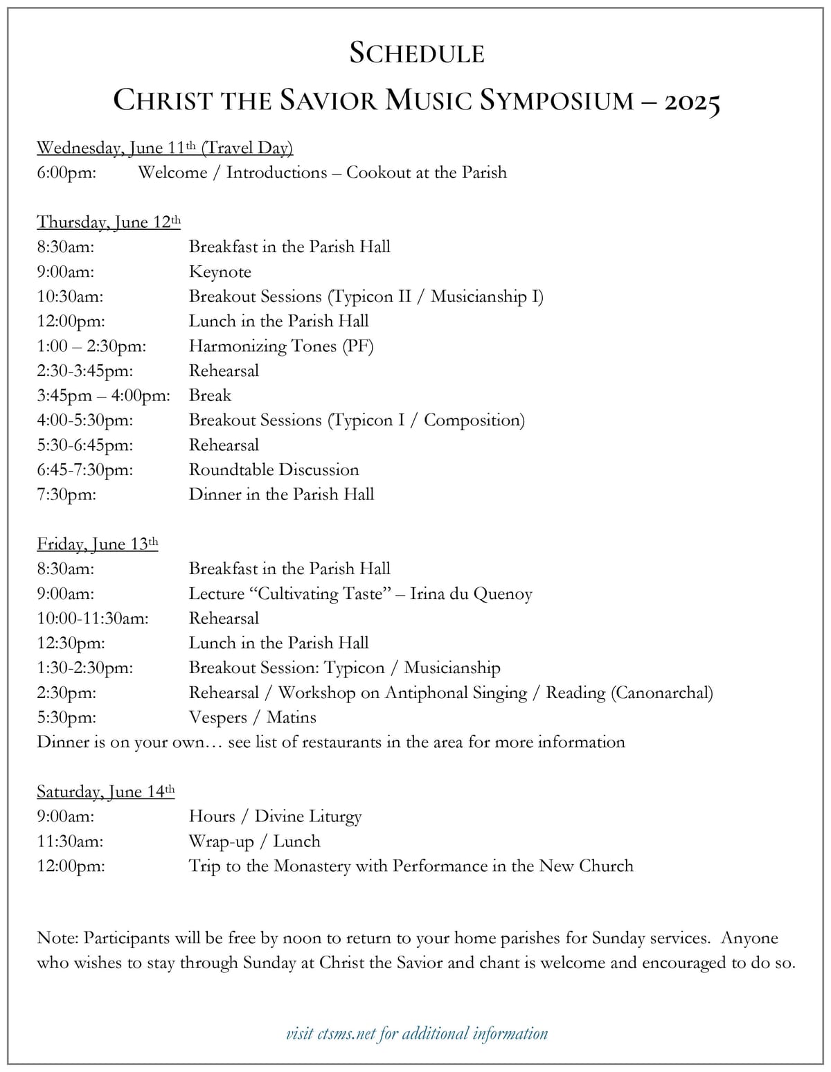 EVENT SCHEDULE